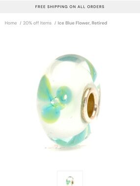 Trollbeads Murano Ice Blue Flower Bead Retired